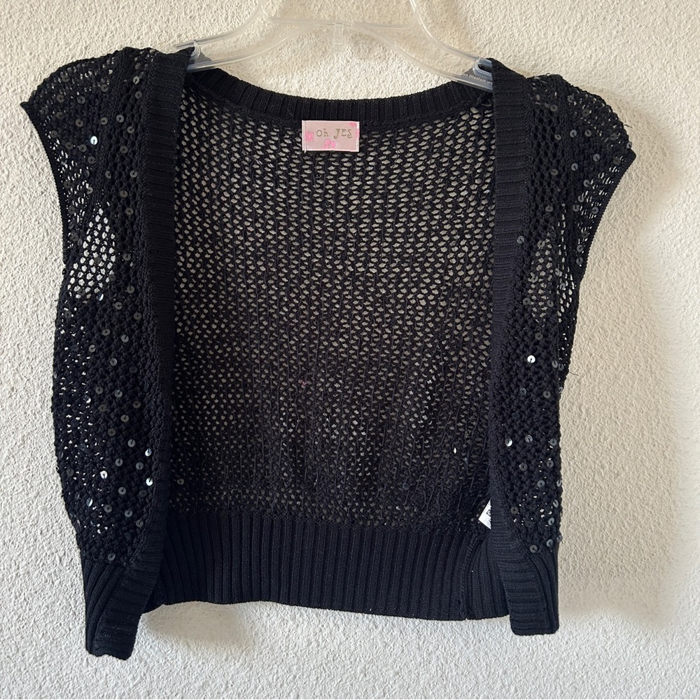 Oh Yes loose Knit Sequin Cropped Cardigan Women’s Small Black Party Layer Y2K